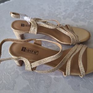 IDIFU Sparkling Gold Strappy Mid-Heel Sandals